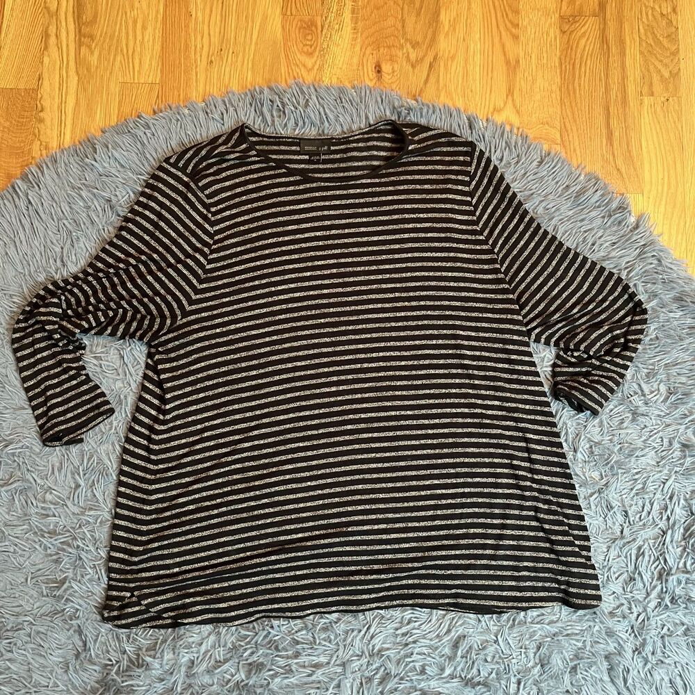 J.Jill Black Striped Wearever Collection Long Sleeve Top Size XL